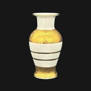 Vintage Hand Painted Gold and White Porcelain Thai Benjarong Vase 6"